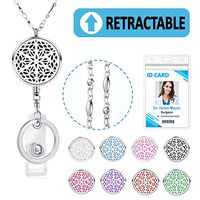TONY & SANDY Lanyard Necklace Diffuser Aromatherapy Stainless Steel Beaded Chain Necklace Silver for ID Badge Holder and Keys Non Breakaway Essential Oil Pendant for Women (Retractable, Sunburst)