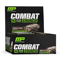 MusclePharm Combat Crunch Protein Bar, Multi-Layered Baked Bar, Gluten-Free Bars, 20 g Protein, Low-Sugar, Low-Carb, Gluten-Free, Cookies 'N' Cream Bars, 12 Servings