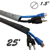 1.5" Flexible Side Entry Cable Sleeve Wrap Cover with Snap Button Fastener - Reversible Silver (Gray) / Black - 25FT