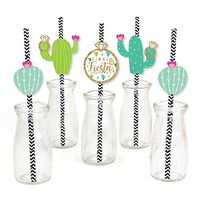 Big Dot of Happiness Final Fiesta - Paper Straw Decor - Last Fiesta Bachelorette Party Striped Decorative Straws - Set of 24