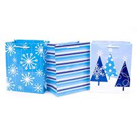 Hallmark Medium Holiday Gift Bags, Blue and White (Pack of 3; Snowflakes, Stripes, Trees)