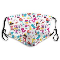 Fashion Comfortable Windproof mask,Cute Cartoon Style Queen Rabbit Yellow Haired Girl Flowers Slug Tea Cups Stacked,Printed Facial Decorations for Unisex S