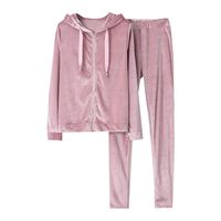 Wadonerful Loungewear Set Women Super Soft Velvet Long Sleeve Zip Sweatshirt Tops+Pants 2 Piece Tracksuit Home Clothes
