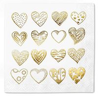 Napkins Party Hearts 50 Pack Gold Foil Cocktail Disposable Paper Supplies