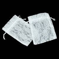 vLoveLife 50pcs White Lace Gift Bags Candy Pouches With Drawstring TWO LAYERS Floral Lace + Organza Favor Pouches Wrap for Wedding Party Gift Favor Bags Pouches - 4'' x 6''