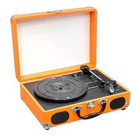 Upgraded Version Vintage Record Player - Classic Vinyl Player, Turntable, Rechargeable Batteries, MP3 Vinyl, Music Editing Software Included, USB-to-PC Connection, 3 Speed - Pyle PVTT2UOR (Orange)