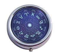 Joyce Christmas 12 Constellation Pattern Blue Starry Sky Pill Box for Purse - 2 Compartment Medicine Case, am/pm Metal Mini Daily Pill Box Medicine Pill Box Organizer