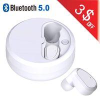 Wireless Earbuds, XIAOWU Bluetooth 5.0 True Wireless Headphone, 3D Stereo Sound Bluetooth Headset with Built-in Microphone, Easy-Pair Noise Cancelling Headphones with Charging Ca (White)