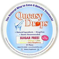Three Lollies  Queasy Drops Sugar Free  Nausea Relief (Chemo, Motion Sickness, Hangover etc.)  Drug Free & Gluten Free  Five Flavors: Ginger, Papaya, Cola, Banana, & Raspberry  21 Drops