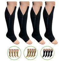 HealthyNees Open or Closed Toe 20-30 mmHg Zipper Compression Medical Leg Socks (2 Pairs Open Toe Black, 5X-Large)
