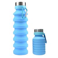 Collapsible Water Bottle, Reuseable 550ml BPA Free Silicone Foldable Water Bottles for Travel Gym Camping Hiking, Portable Leak Proof Sports Water Bottle with Carabiner - Blue