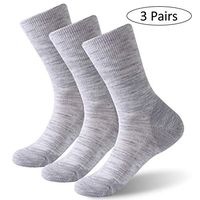 Forcool Merino Wool Diabetic Socks for Men Women, Non Binding Loose Top Wide Mid Calf Cushioned Sole Seamless Toe Edema Socks Dress Socks Crew for Sensitive Swollen Feet and Legs, 3 Pairs Gray Large