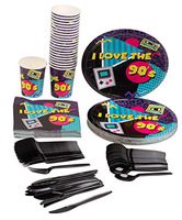 Disposable Dinnerware Set - Serves 24-90s Party Supplies for Kids Birthdays, 1990s Themed Parties, Includes Plastic Knives, Spoons, Forks, Paper Plates, Napkins, Cups