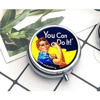 lukuhan Compact 3 Compartment Medicine Case, Pill Box for Pocket or PursePill Box Decorative Pill Case with Gift Box Rosie The Riveter