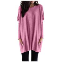 Winsummer Casual Tops for Women Round Neck Long Pullover Sweatshirt Tunics Blouse Long Sleeve Tunic Tops for Leggings Hot Pink