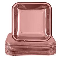 Aneco 60 Pack 9 inches Rose Gold Foil Paper Plates Disposable Square Plates for Anniversary, Wedding, Birthday Party Supplies