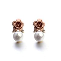 Hemlock Women Lady Flower Pearl Ear Stud Ceramic Flower Earrings Women Jewelry Earrings Stud (Beige)