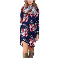 Jocund Stylish Women Dress Chiffon O-Neck Floral Printing Zipper Long Sleeve Elegant Dress