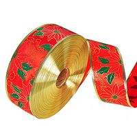 Ornerx Satin Christmas Ribbon Glitter Leaves 2-1/2" x 11 yd