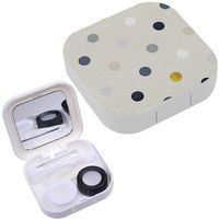 Portable Contact Lens Case Box Travel Kit Mirror + Bottle + Tweezers Container Holder [ Polka On Paper ]
