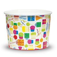Premium 12 oz Happy Birthday Paper Cups Paper Ice Cream Cups - Comes In Many Colors & Sizes! Fast Shipping - Frozen Dessert Supplies - Made in USA! 25 Count