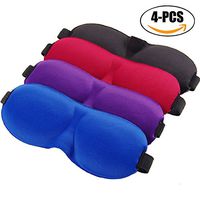 Sleep Mask Pack of 4, Lightweight and Comfortable, Super Soft, Adjustable 3D Contoured Eye Masks for Sleeping, Shift Work, Naps, Night Blindfold Eyeshade for Men and Women，Black/Blue/Purple/Red