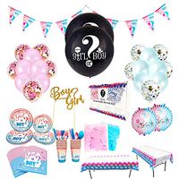 Gender Reveal Party Supplies Kit | Party Ideas and Gender Reveal Announcement | Pink Blue Theme | Confetti Balloons | Tableware | Cutlery | Banner | Cake Topper - Remarkability Ent.