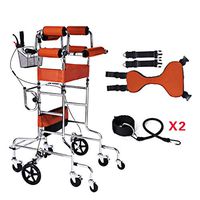 Double Armpit Support Walking Frame with Handbrake Brake and Height Width Adjustment, Walker with 8 Round Wheels for Lower Limb Rehabilitation Training