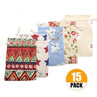 Luxtrip 15 Pieces Linen Drawstring Gift Bags Fabric Gift Bag,Cotton Reusable Grocery Bags,Snowflake Snowman Santa Claus Christmas Trees Patterns Party Christmas Valentine Favor Gift Bag