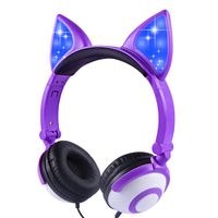 Kids Headphones Cat Ear for Girls Boys Tablet School Supplies Gifts, Wired Light Up Foldable Adjustable Kids Purple Headphones with Safe 85dB Volume Limited, Over Ear Headset for Travel Birthday Xmas