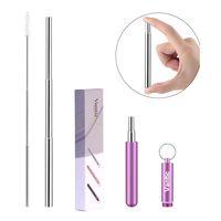 Vantic Telescopic Reusable Portable Stainless Steel Metal Drinking Straw with Travel Case & Cleaning Brush (2019), Purple