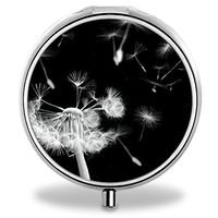 Dandelion Pill Case, Round Stainless Drug Organizer Container Medicine Cover for Pocket Daily&Weekly