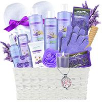 Gift Baskets - #1 Choice Mothers Day Gift Ideas - Bath and Body Spa Basket for Women & Men. Lavender Home Spa Set includes 20 Spa Gifts with Essential Oil Necklace! Beauty Baskets - best Holiday Gifts