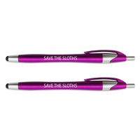 Save The Sloths - Endangered Animals - Stylus with Retractable Black Ink Ball Point Pen 2-in-1 Combo Works On Any Touch Screen Device - 2 Pack - Pink