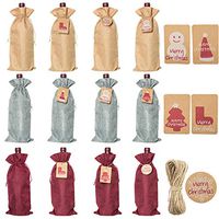 SUBANG 12 Pieces Jute Wine Bags Reusable Wine Bags with Ropes and Tags, 14 x 6 Inches