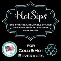 HotSips Reusable Straws 4 Large with Travel Case, Black w/Green Stripe Reusable ECO Friendly Straws for Both Cold & Hot Large Beverages 20oz - 40oz Non Toxic BPA Free FDA Grade Material Recyclable