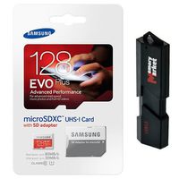 Samsung Evo Plus 128GB MicroSD XC Class 10 UHS-1 80mb/s Mobile Memory Card 128G MB-MC128DA with Adapter and USB 3.0 Ultra High Speed MemoryMarket 2-slot MicroSD & SD Memory Card Reader