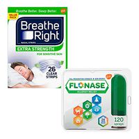 Flonase Nasal Spray for Allergy Relief, 24-Hour Non-Drowsy Allergy Medicine, 120 Sprays and Breathe Right Extra Strength, Drug-Free Nose Strips to Reduce Snoring and Relieve Nose Congestion, 26 strips