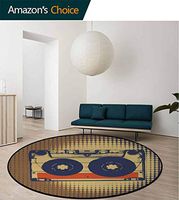 70S Party Round Rug,Audiocassette Retro Music Theme Pop Art Vintage Obsolete Happy Vibes Carpet Door Pad For Bedroom/Living Room/Balcony/Kitchen Mat Diameter-31 Inch,Night Blue Tan Orange