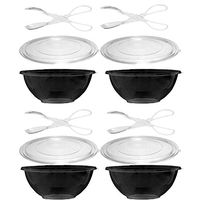 Catering-Grade 160-oz Big Disposable Serving Bowls & Lids w/Serving Tongs (4 Bowls & Tongs)