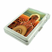 Sunflower Smile Happy Em1 Hip Silver Cigarette Case With Built In Lighter 4.75" X 2.75" Id Holder Metal Wallet RFID Protection