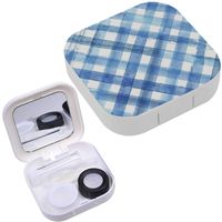 Portable Contact Lens Case Box Travel Kit Mirror + Bottle + Tweezers Container Holder [ Watercolor Geometric Diagonal Gingham ]