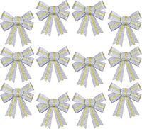 Iconikal Luxury Striped Glitter Christmas Bow 5 x 7-inches, 12 Pack - Silver