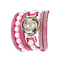 Sunhusing Women Retron Shining Crystal Heart Diamond Bracelet Analog Quartz Wrist Delicate Watch Jewelry(3 Hot Pink)