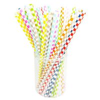 Generic Paper Drinking Straws Square Pattern Multi-colored Pack of 250 Pcs