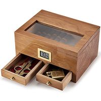 XIFEI Cigar Humidor with High Precision Front Digital Hygrometer Humidifier Gel,All Made by Spanish Cedar Wood (Holds Up to 25-50 Cigars) (Wood Color)