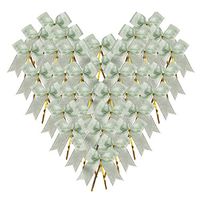 NOYI TRAXD 50 Pieces Twist Tie Bows Silver Gold Twist Tie with Metallic Ribbon (Green Metallic)