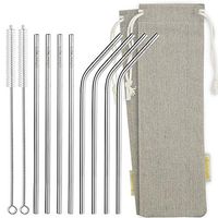 STRAWTOPIA Short Reusable Straight Bent Metal Straws (8 Pack) Stainless Steel Straws Drinking Reusable with Case, Cleaning Brushes, Fits 20oz Tumblers, Dishwasher Safe, 6mm Wide (8.5 inches)