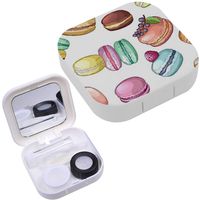 Portable Contact Lens Case Box Travel Kit Mirror + Bottle + Tweezers Container Holder [ Food France Colored Macaroons ]