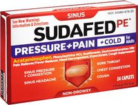 Sudafed PE Pressure + Pain + Cold, 24 Count (Pack of 72)